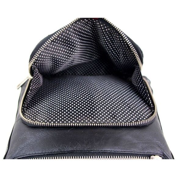 ESTALON BLACK GENUINE LEATHER ZIP TOP CROSSBODY MESSENDGER SHOULDER BAG PURSE - Picture 9 of 15